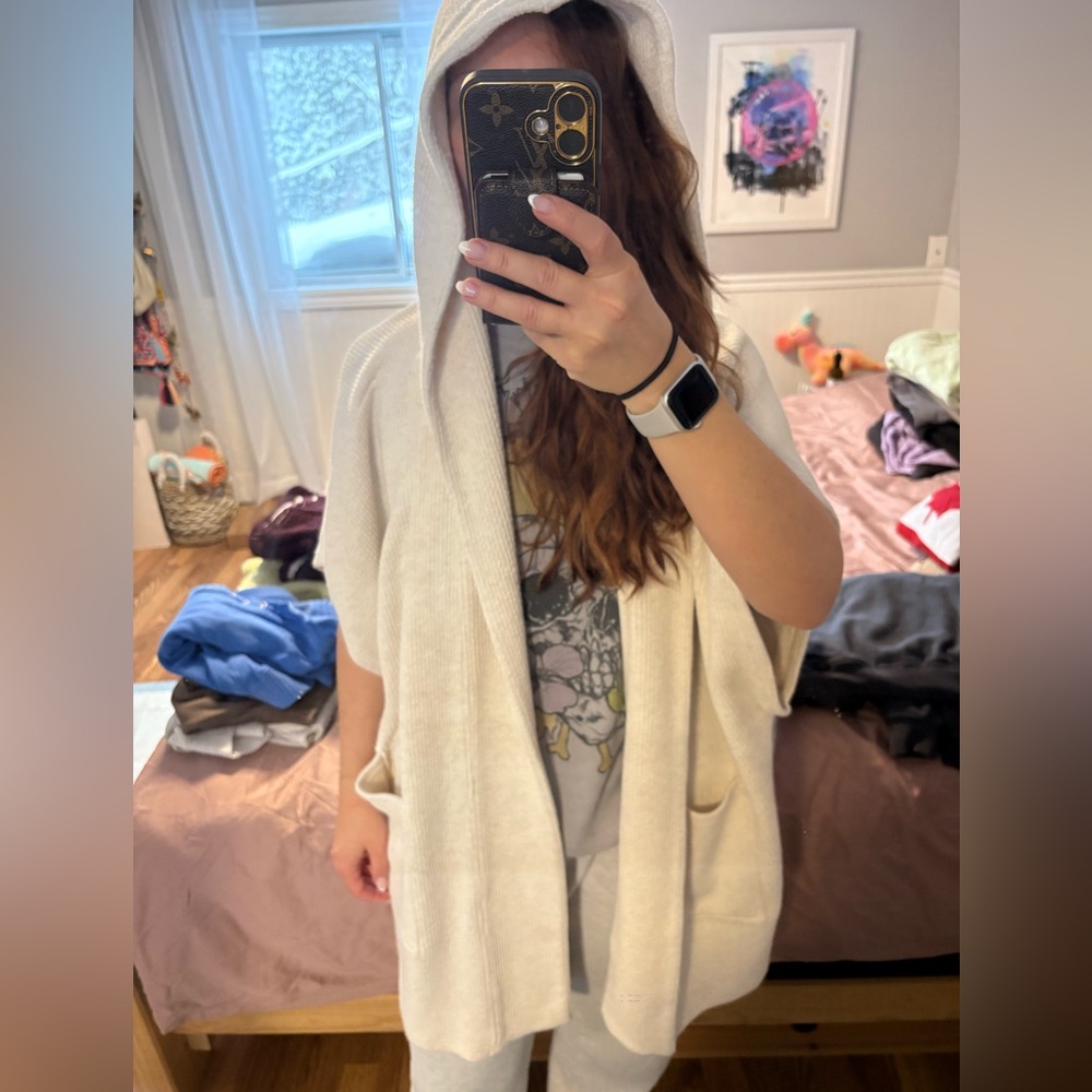 Aerie Cream Hooded Poncho Sweater